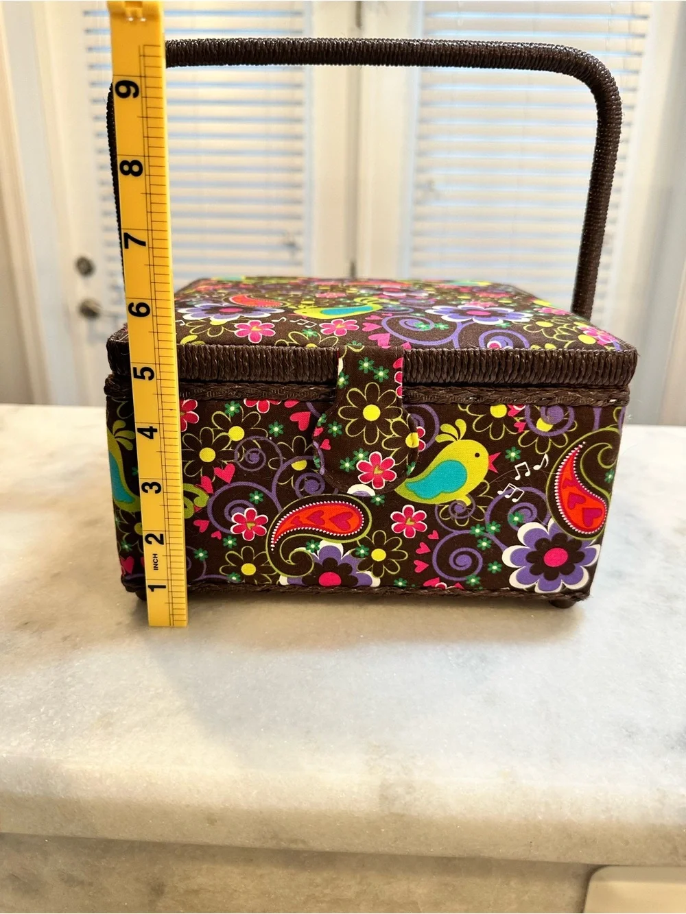 Vintage Colorful Floral Sewing Box/Basket with Tray - Made In Philippines 🇵🇭